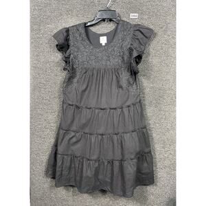 J Marie Dress Womens Small Black Embroidered Ruffle Sleeve Tiered Boho JM1883-D